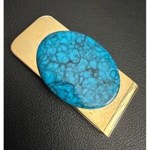 Vintage Money Clip Southwestern Gold Tone Teal